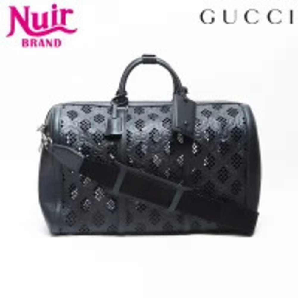 Gucci Leather Cutout Logo GG Boston Bag Black